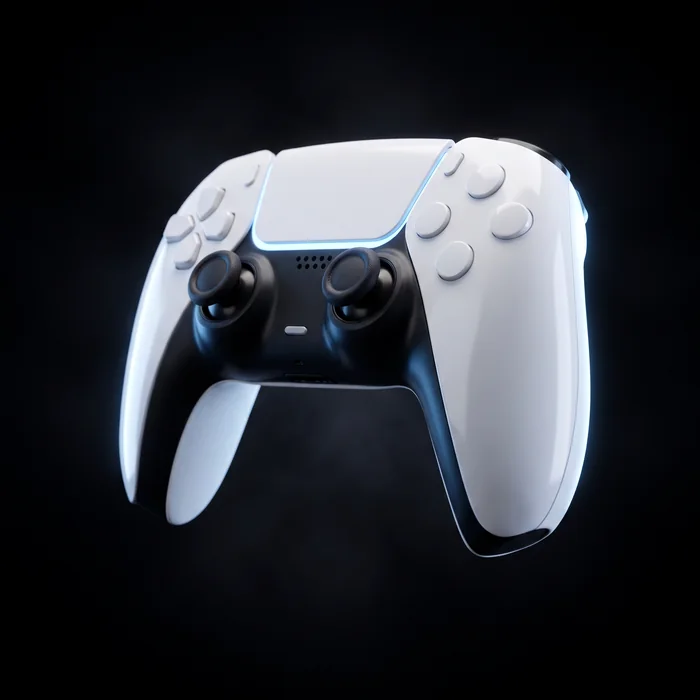 Controle de PlayStation 5 branco, o mesmo modelo fornecido pelo Espaço Gastronômico
